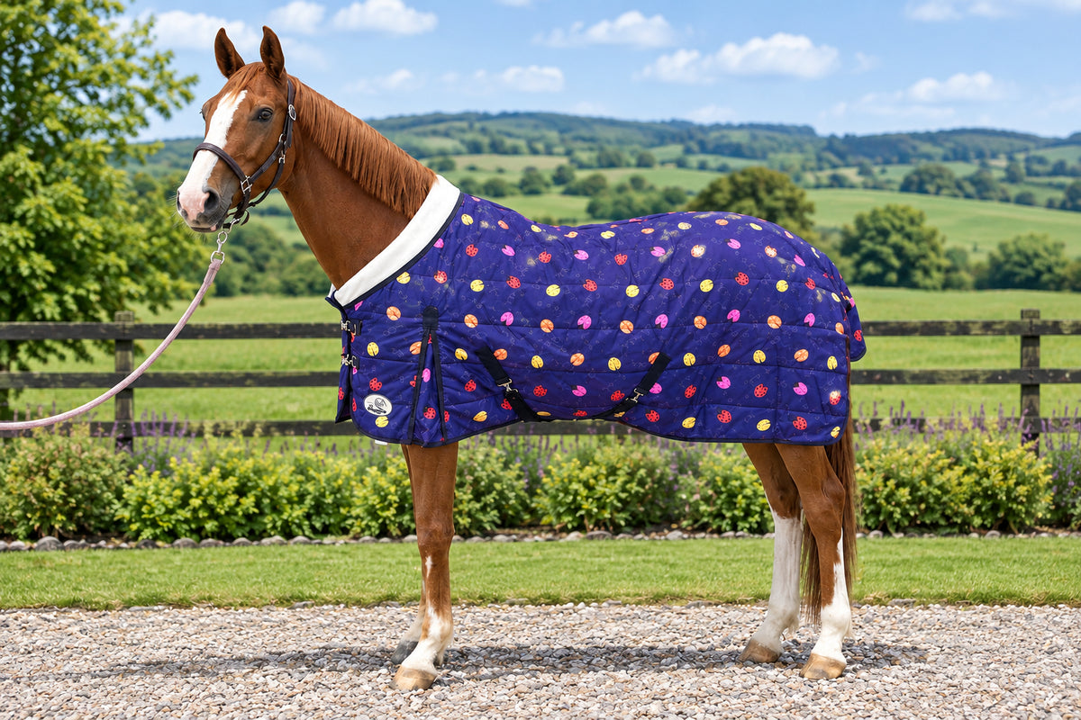 200g Lightweight Stable Rug With Fleece Collar - Purple Ladybird Print