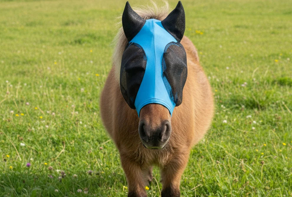 Three Shop Soiled Xmini Lycra Fly Masks Two Pink One Aqua